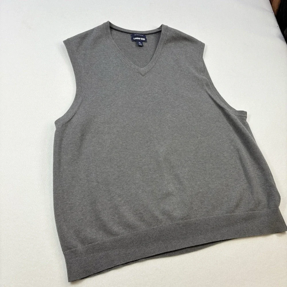 LL Bean Men's Sweater Vest Adult‎ Extra Large XL Gray Knit Sweater Cotton V Neck